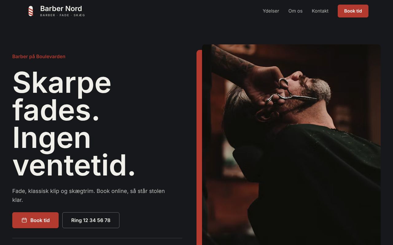 Eksempel på hjemmeside til barber