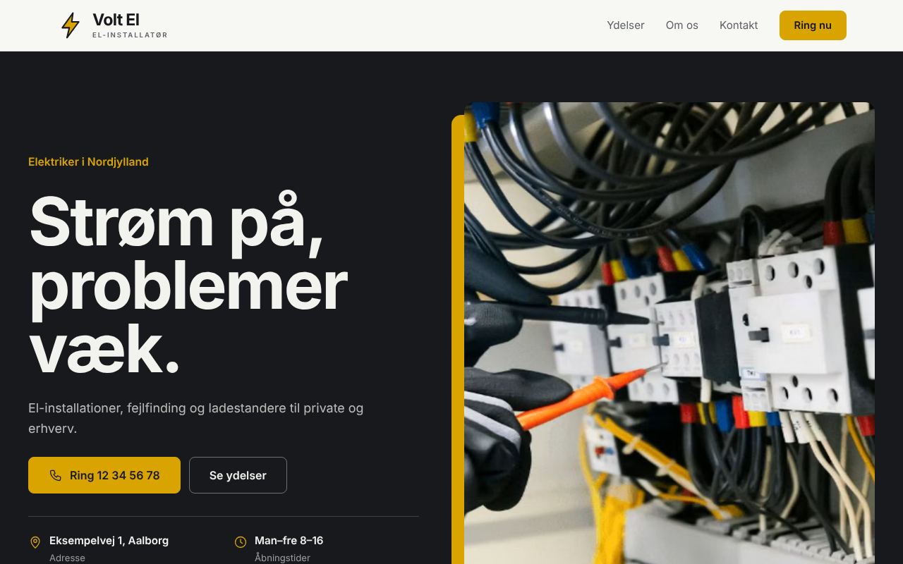 Eksempel på hjemmeside til elektriker