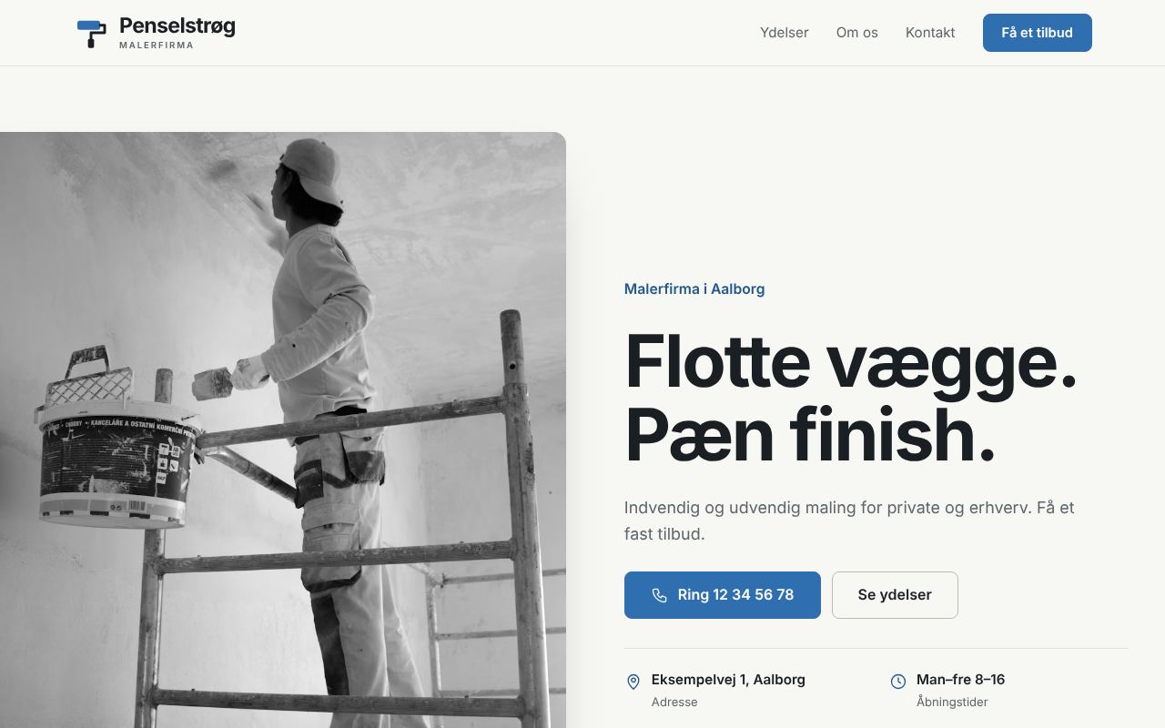 Eksempel på hjemmeside til maler