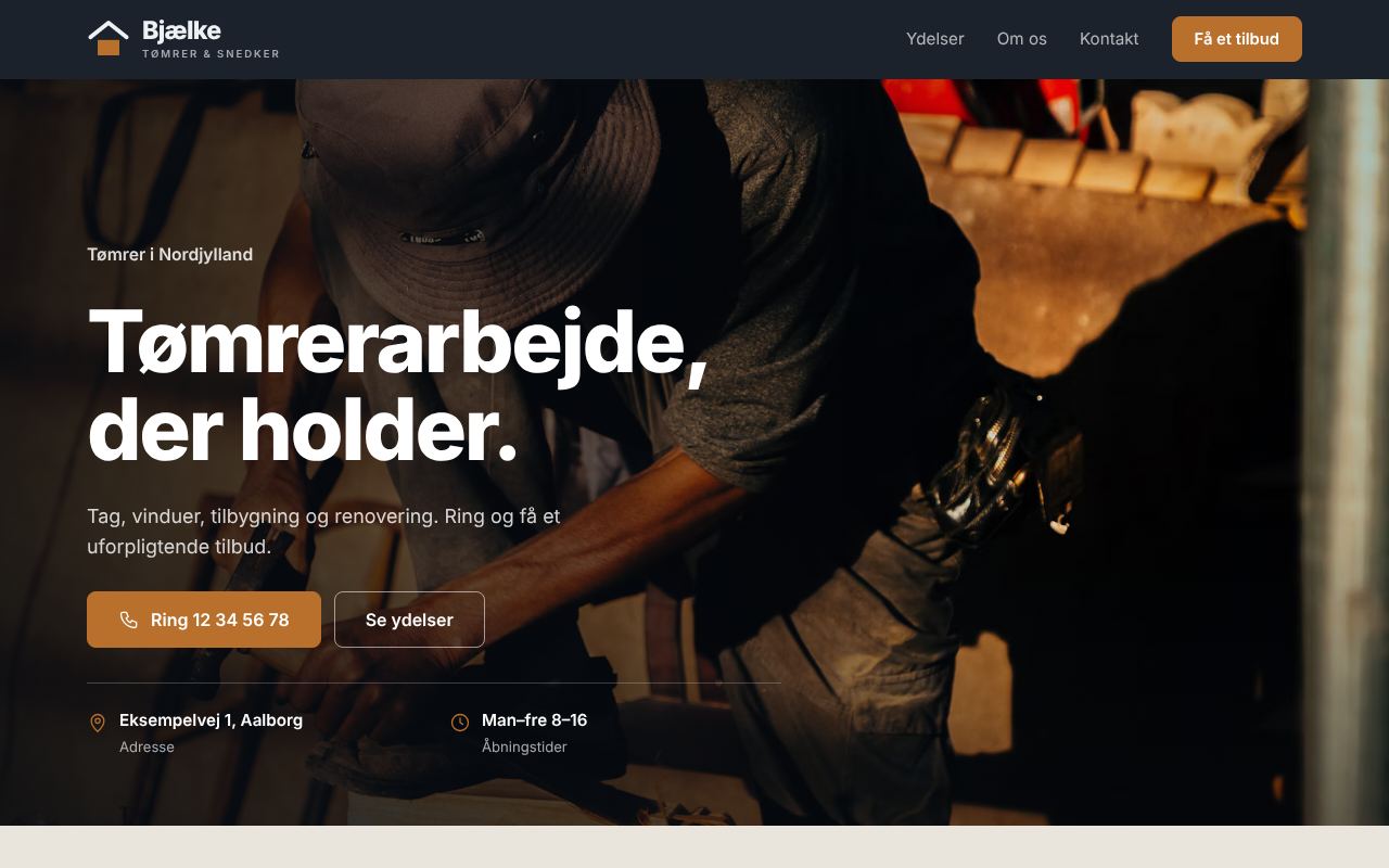 Eksempel på hjemmeside til tømrer
