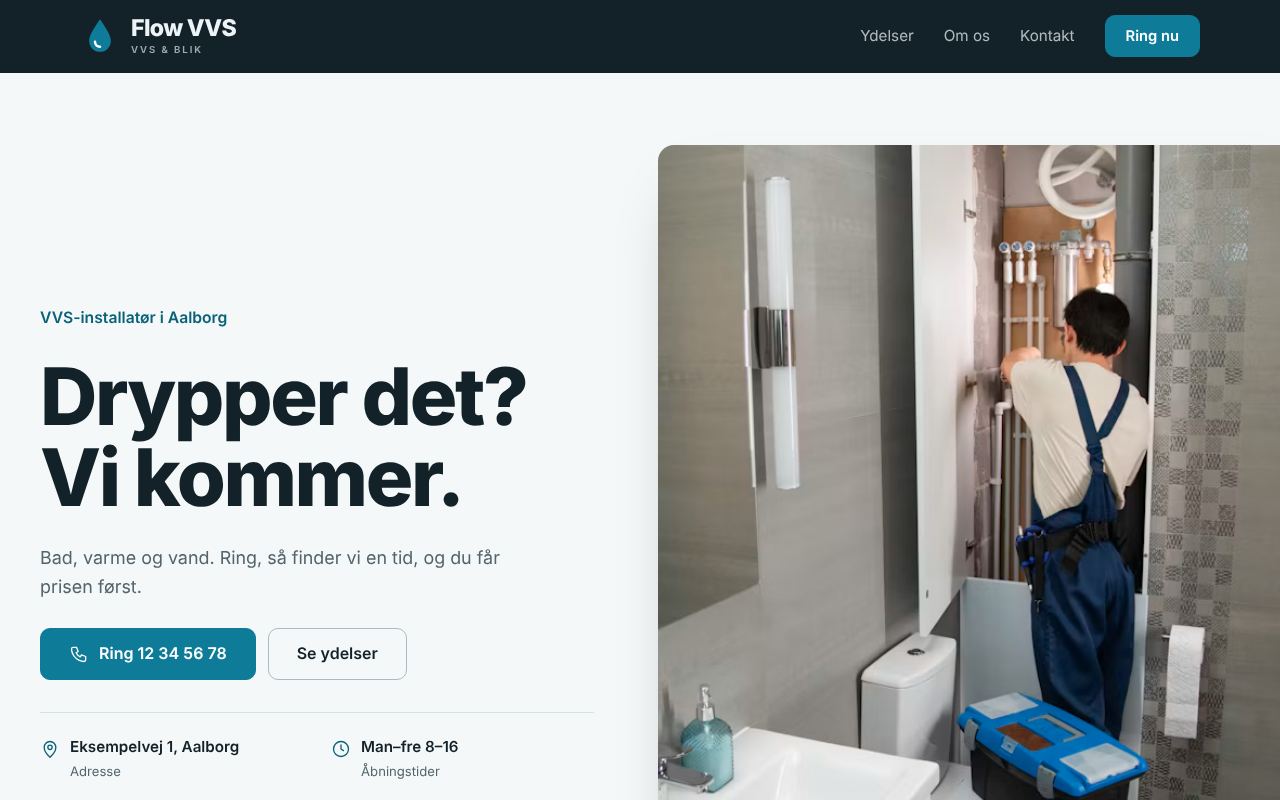 Eksempel på hjemmeside til VVS-installatør